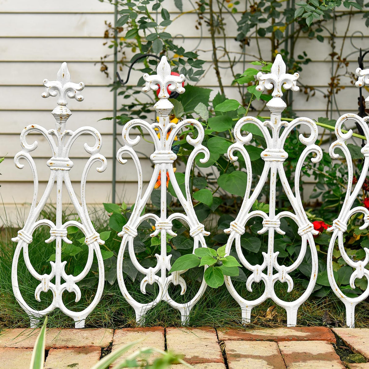 Sungmor Decorative Cast Iron Flower Bed Fence, 28" Tall Vintage Garden Edging Border, 4 Pack Heavy