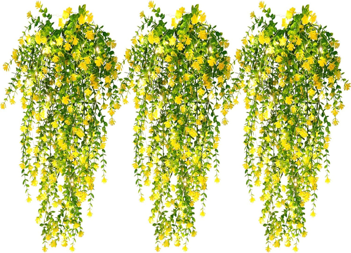 RECUTMS Outdoor Fake Hanging Plants,Hanging Plant Vine with Lights,Faux Eucalyptus Leafs Greenery