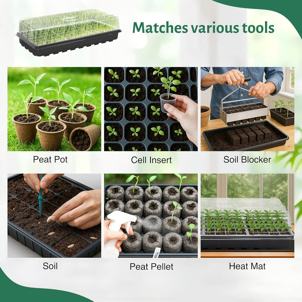 MIXC 5 Pack 1020 Seed Starter Trays with 3.6" Humidity Dome Plant Growing Tray Germination Seed
