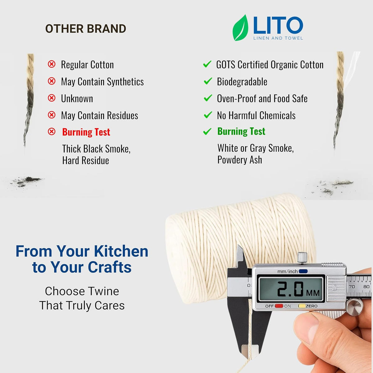 Organic Butcher’s Twine for Cooking & Trussing – 2mm Heavy-Duty Natural Cotton Kitchen Twine 500