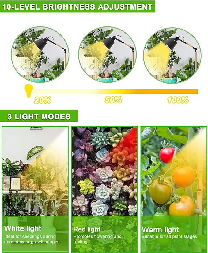 Standing Plant Grow Light, LED Growing Light Full Spectrum for Indoor Plants，4/8/12H Timer, Flow