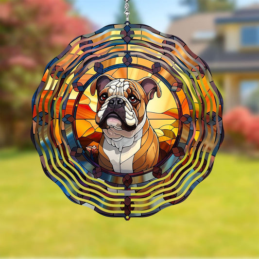 Bulldog Dog Wind Spinners Outdoor Dog Memorial Gifts, 3D Metal Kinetic Hanging Garden Wind Spinner