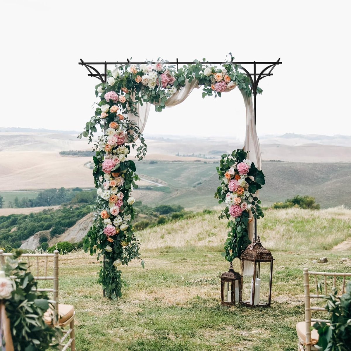 OUSHENG 7FT Garden Arch Arbor, Steel Frame Stand Trellis for Climbing Plants, Outdoor Archway Gate