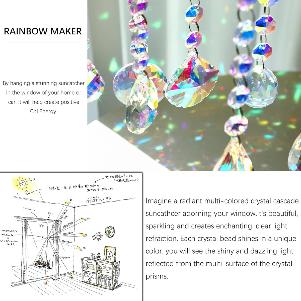 HDCRYSTALGIFTS 9 Pack Iridescent Sun Catchers with Crystals,Rainbow Maker Crystal Suncatchers for