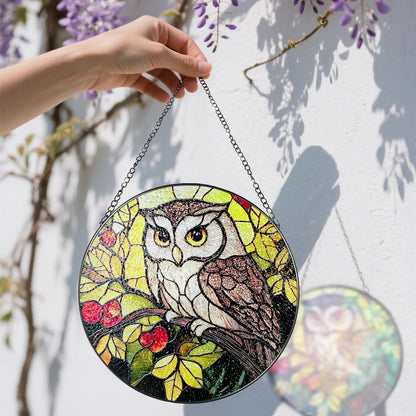 Stained Glass Window Hanging, 8 Inch Owl Suncatcher Stained Glass Ornament, Suncatchers for Windows