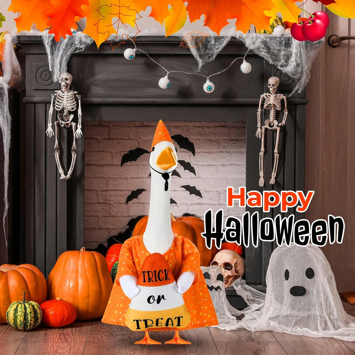 Sanwuta 1 Set Halloween Porch Goose Outfit Candy Corn Pillow Design with Hat for 23" Lawn Cement