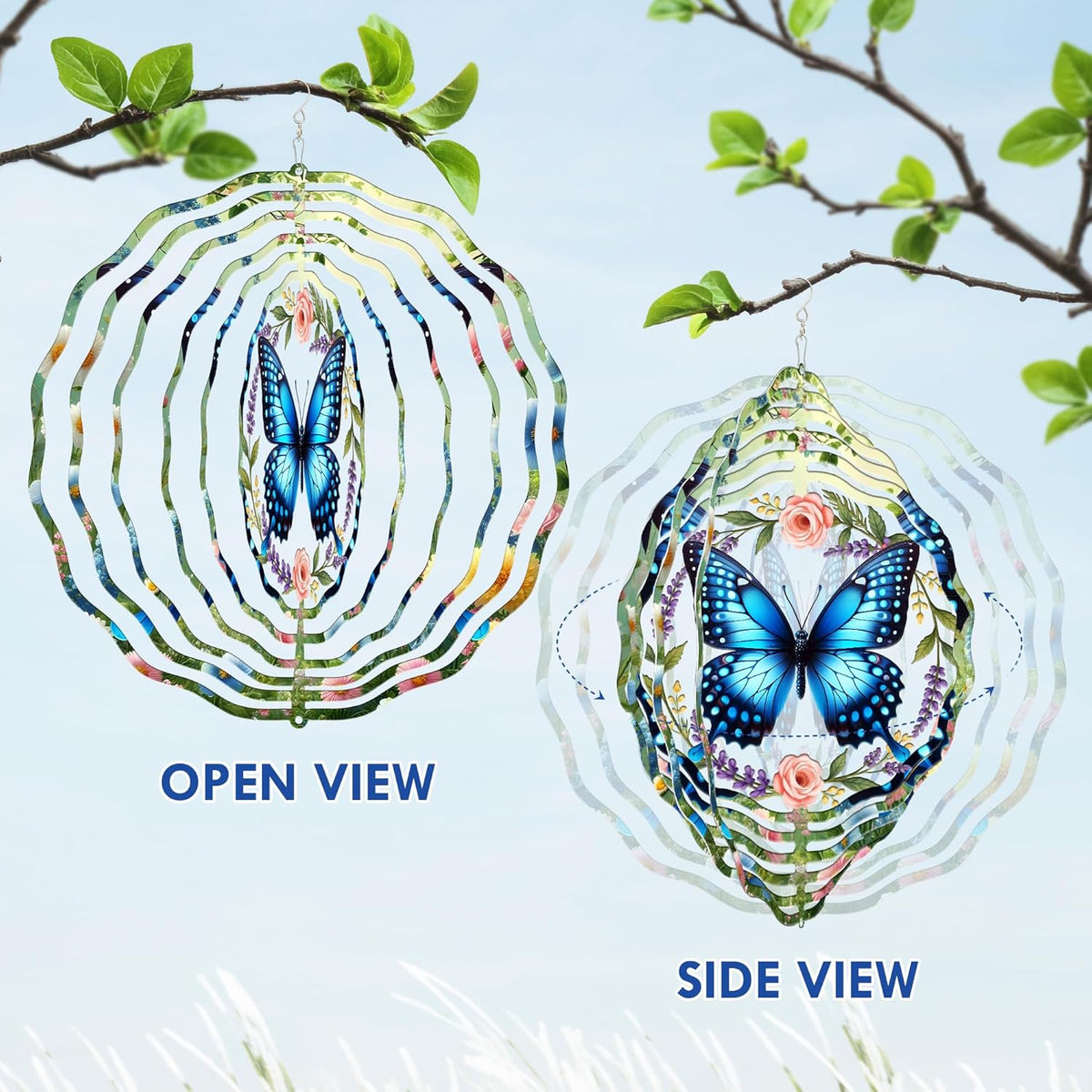 FLAGWIX Christmas Butterfly Wind Spinners Outdoor - 3D Stainless Steel Metal Wind Spinners 12 in
