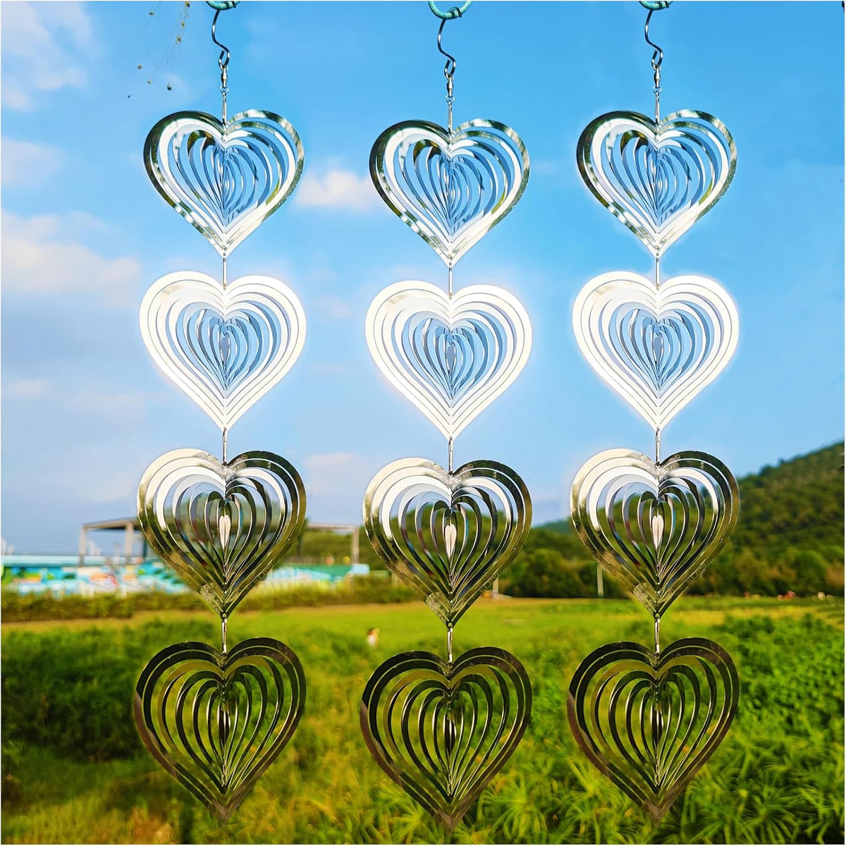 DJUAN Heart Bird Scare Discs Set-Highly Reflective Double-Sided Bird Reflectors,Extra Sparkly Metal