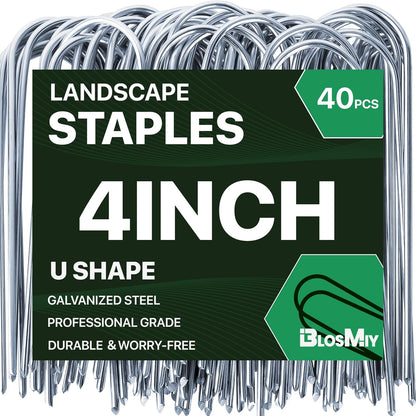 U Shaped Landscape Garden Staples 4 Inch 40 Pack Updated 11Gauge Irrigation Stakes Galvanized
