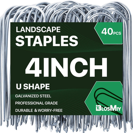 U Shaped Landscape Garden Staples 4 Inch 40 Pack Updated 11Gauge Irrigation Stakes Galvanized