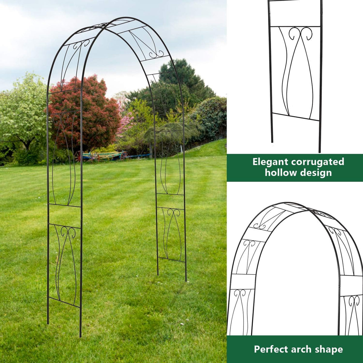 Metal Garden Arbor - 7'7"H x 3'11"W Outdoor Steel Arch Pergola Arbor for Climbing Plants Wedding