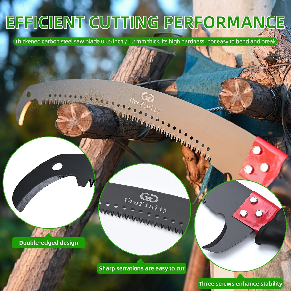27FT Manual Pole Saw, Tree Branch Trimmer with 8-Section Fiberglass Handle, Sharp Steel Blade