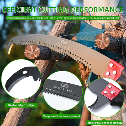 27FT Manual Pole Saw, Tree Branch Trimmer with 8-Section Fiberglass Handle, Sharp Steel Blade