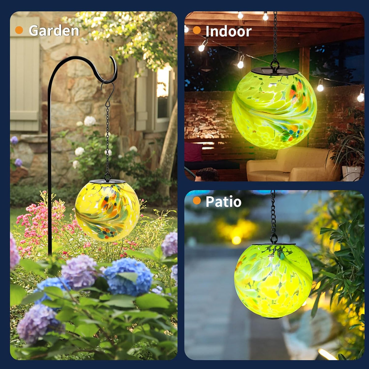 VCUTEKA Solar Hanging Lanterns Outdoor Decoration, Glass Solar Lights with Hook Up, Solar Garden