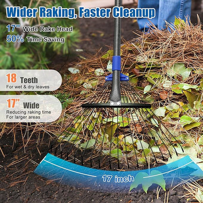 Rake for Leaves: Adjustable Metal Leaf Rake for Lawn, 8-17" Expandable Head,75” Long