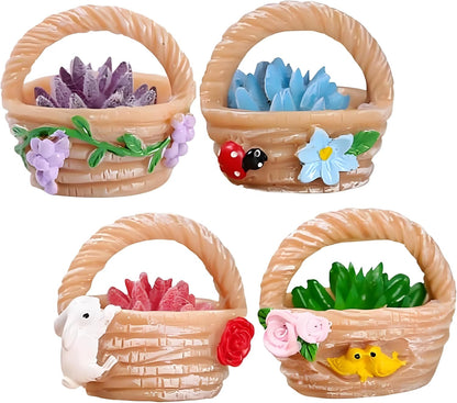 4 Pieces Mini Succulent Plant Resin Ornaments - Cute Car Dashboard Figurines Flower basket Set