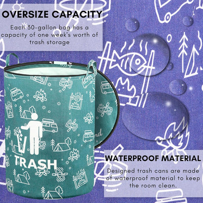 1 Pcs 30 Gallon Collapsible Trash Can Portable Waterproof Reusable with Zippered Lid for RV's