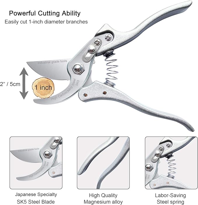 TONMA Pruning Shears for Gardening [Made in Japan] 8 Inch Bypass Garden Scissors Secateurs, Premium