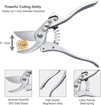 TONMA Pruning Shears for Gardening [Made in Japan] 8 Inch Bypass Garden Scissors Secateurs, Premium