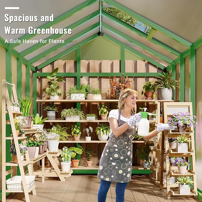 6x8 FT Greenhouse, Easy Assembly Aluminum Polycarbonate Greenhouses for Outdoors with Roof Vent