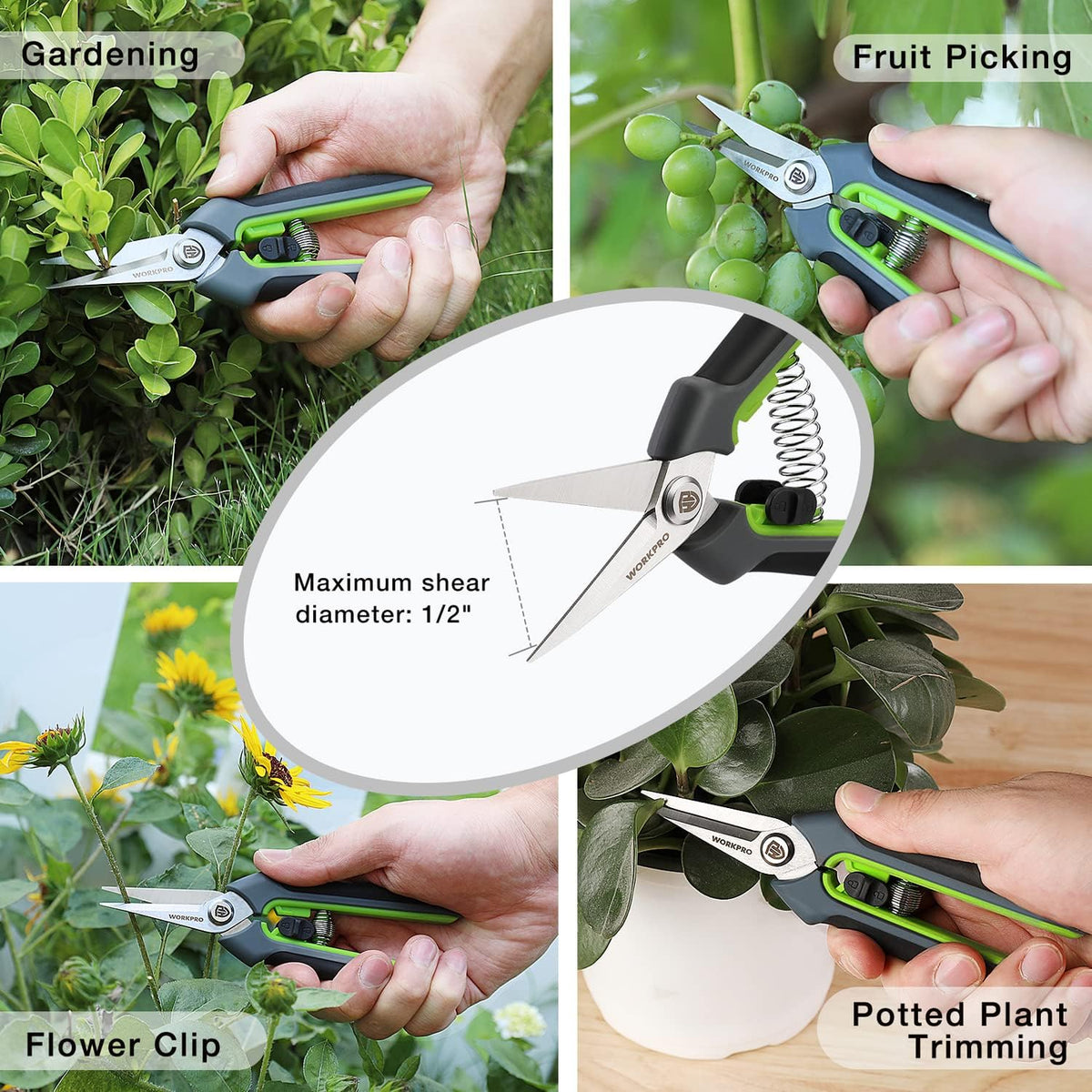WORKPRO Pruning Shears,6.25'' Gardening Hand Scissors with Sheath,Stainless Steel Straight Blade