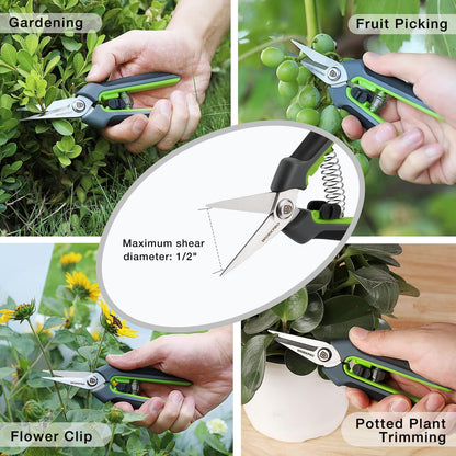 WORKPRO Pruning Shears,6.25'' Gardening Hand Scissors with Sheath,Stainless Steel Straight Blade