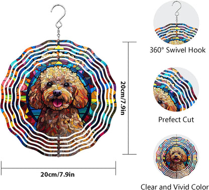 Poodle Dog Wind Spinners Outdoor Dog Memorial Gifts, 3D Metal Kinetic Hanging Garden Wind Spinner