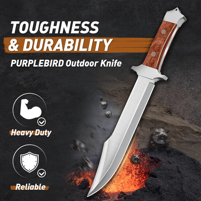 PURPLEBIRD 10" Fixed Blade Hunting Knife for Men, Full Tang Bowie Knife with Sheath, Heavy Duty