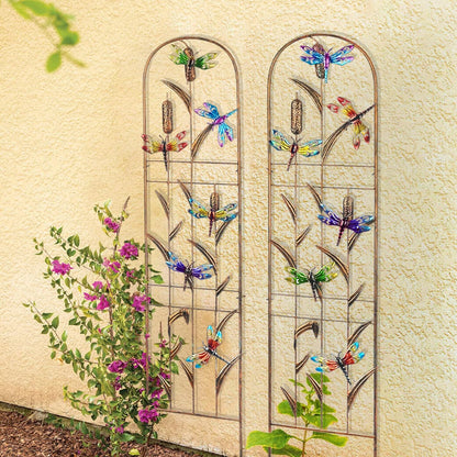 SUNNYPARK Set of 2 Dragonfly Metal Garden Trellis for Climbing Plants, Decorative Vegetables