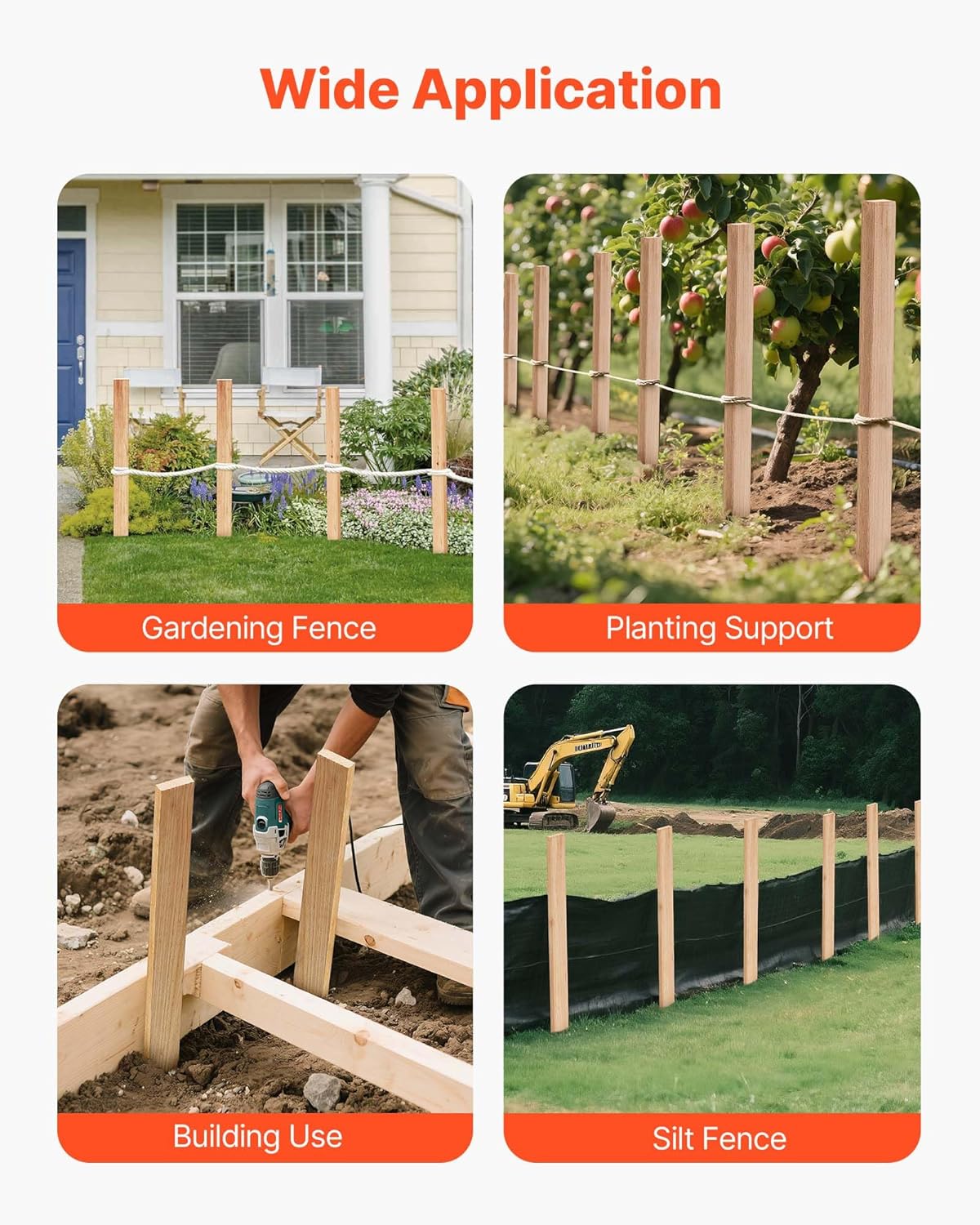 VEVOR Wooden Garden Stakes, 25 Pcs 36 x 0.5 x1.5 in Survey Grading Stakes, Garden Ground Stake with