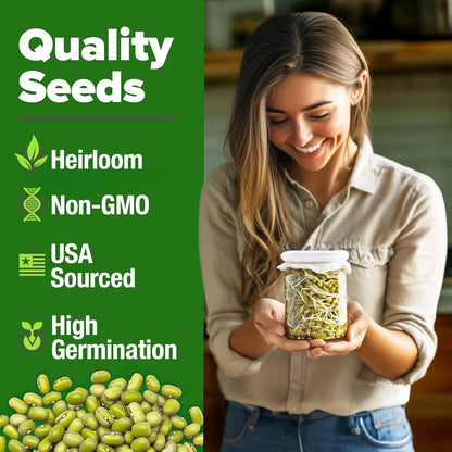 HOME GROWN Mung Beans Seeds Pack 1.5 lb – 𝗨𝗦𝗔 Over 15,000 Sprouting Seeds – Grow Fresh Mung Bean
