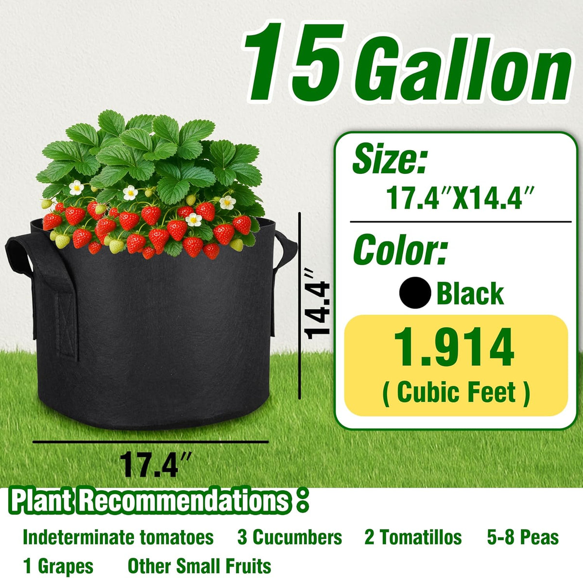 PHYEX 12-Pack 15 Gallon Grow Bags, Heavy Duty Fabric Pots with Handles, Reusable Plant Bags for
