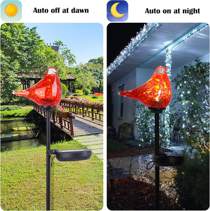 Afirst Solar Outdoor Lights - Decorative Solar Stake Lights Cardinal Handblown Glass Garden Stakes