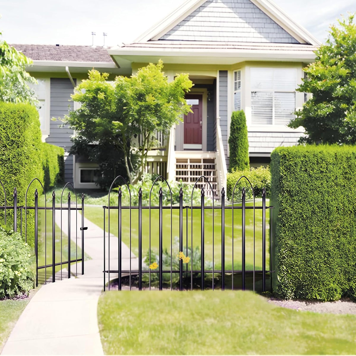 Garden Fence 32 inch H x 24 inch W, 5 Panels (4 Panels+1 Gate,Total 10 feet) Metal Decorative