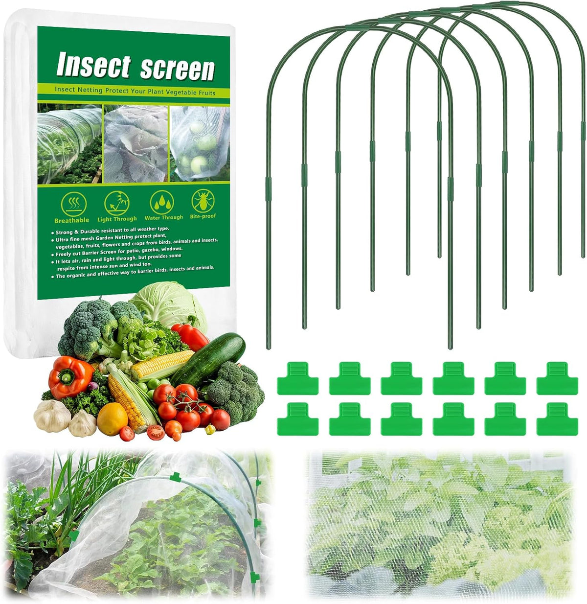 10 X 33 FT Garden Mesh Netting Kit Pest Barrier for Raised Beds, Fruit Tree Netting with 6 Sets