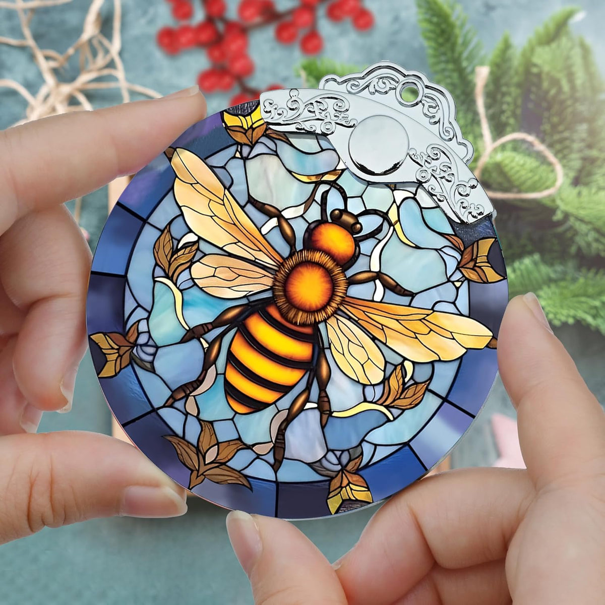Stained Glass Christmas Ornaments, Jocidea Bee Ornaments for Christmas Tree, Christmas Tree Decor