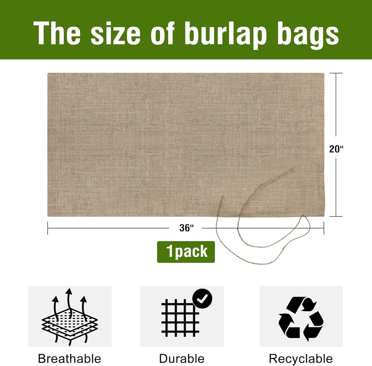 Agfabric Burlap Sack 1pack 20"×36" Burlap Storage Bag with Strings, Reusable Potato Storage Bag for