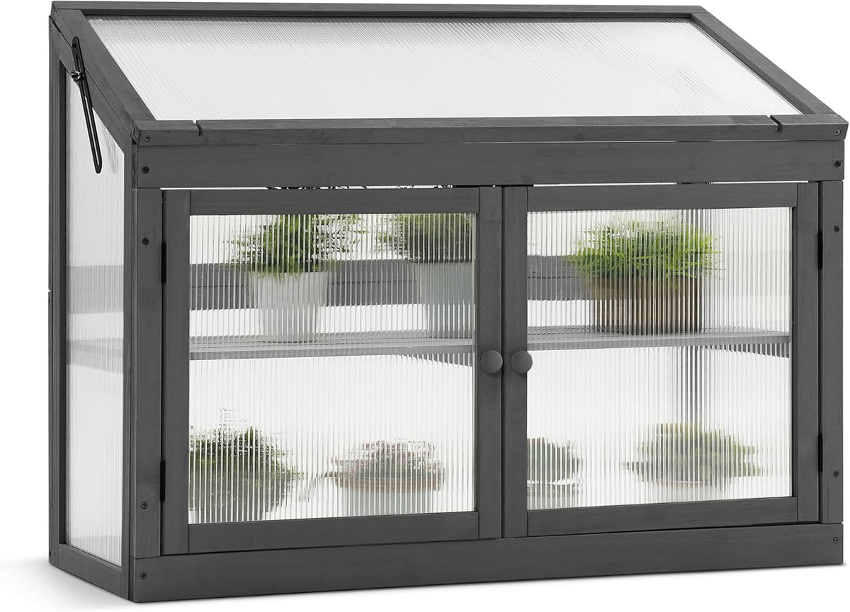 MCombo 2-Tier Wooden Cold Frame Garden Greenhouse Raised Flower Planter Shelf Bed Protection