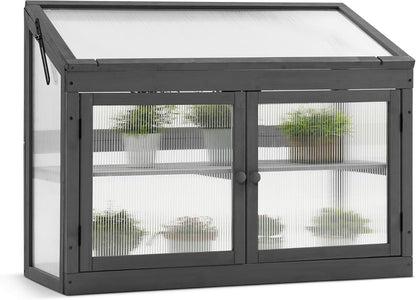 MCombo 2-Tier Wooden Cold Frame Garden Greenhouse Raised Flower Planter Shelf Bed Protection