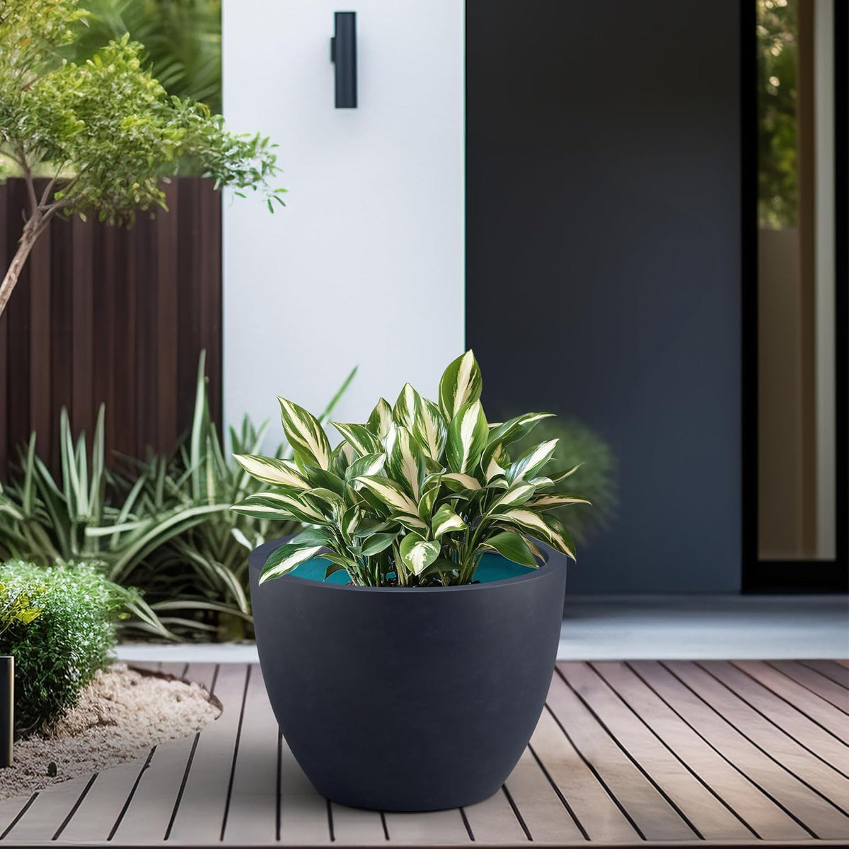 Kante 17.3 Inch Round Concrete Planter - Classic Large Indoor/Outdoor Plant Pot with Drainage Hole