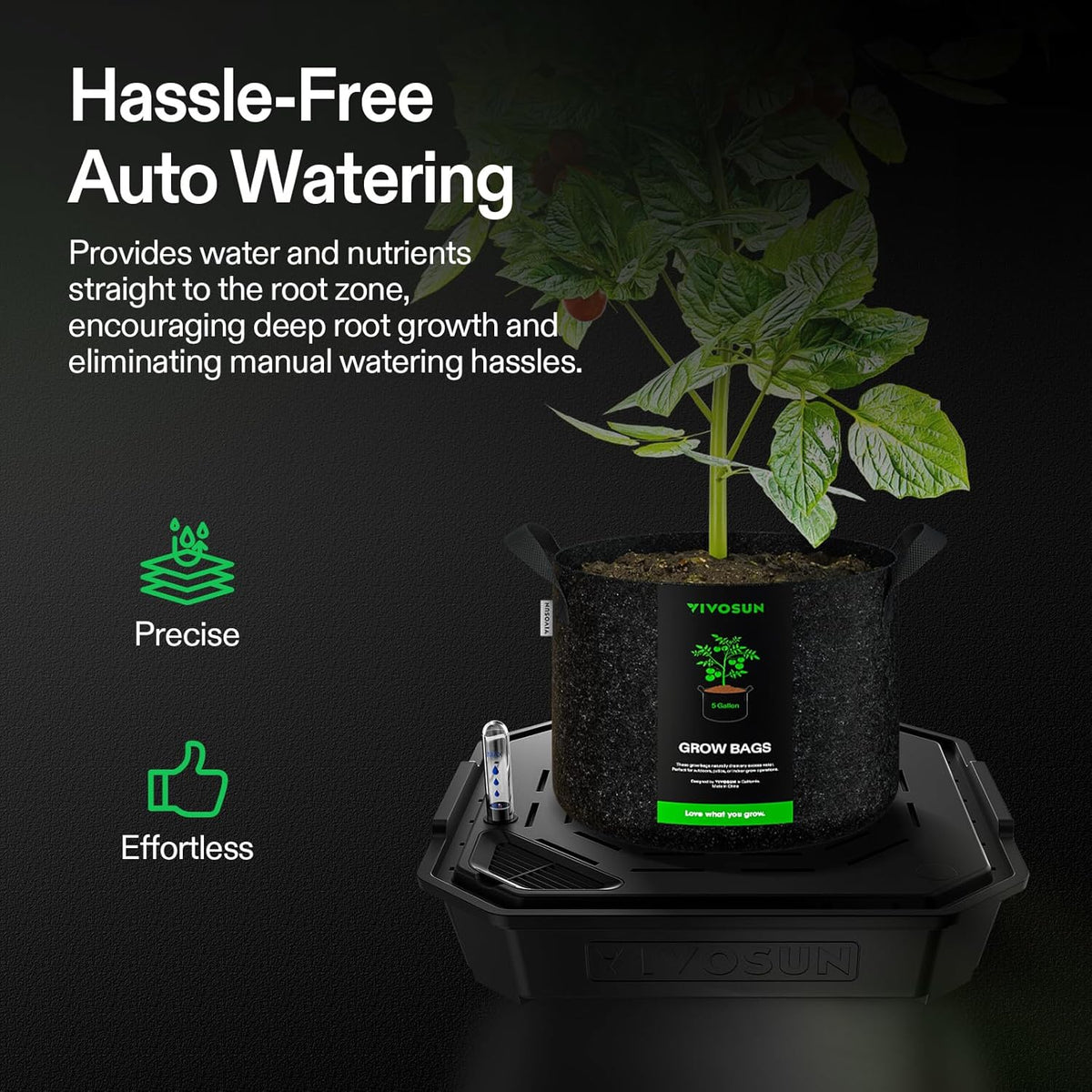 VIVOSUN 4-Pack FlexFeed Self-Watering Pots, Auto Irrigation Fabric Pot Base with Water Meter &