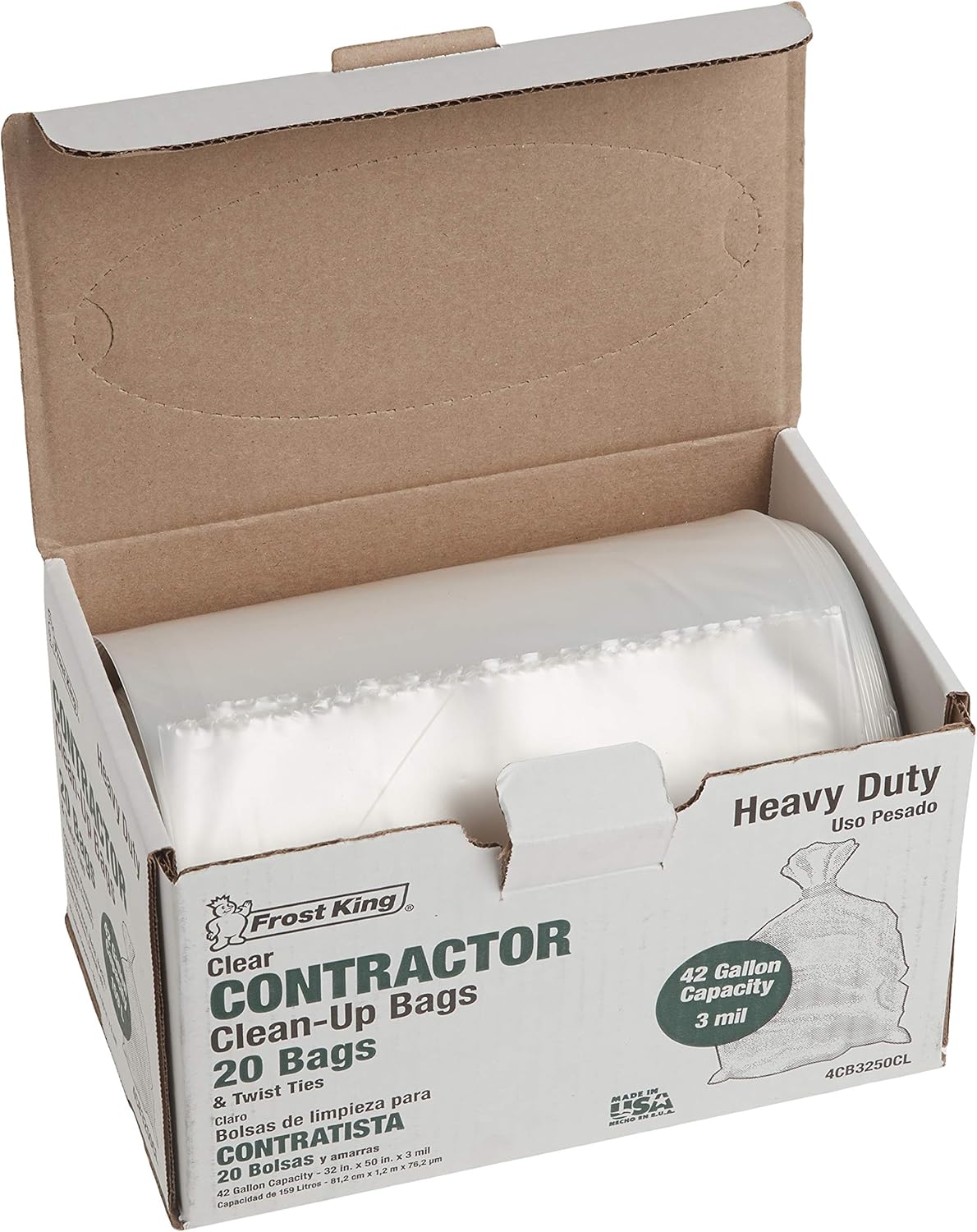 Frost King CB3250 Boxed Heavy Duty Contractor Clean-Up Bags, 32 inch x 50 inch x 3 Mil., 20 Bags