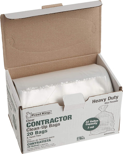 Frost King CB3250 Boxed Heavy Duty Contractor Clean-Up Bags, 32 inch x 50 inch x 3 Mil., 20 Bags