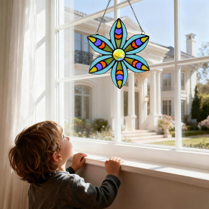Stained Glass Tiffany Style Flower Window Hangings Sun Catcher (Blue)