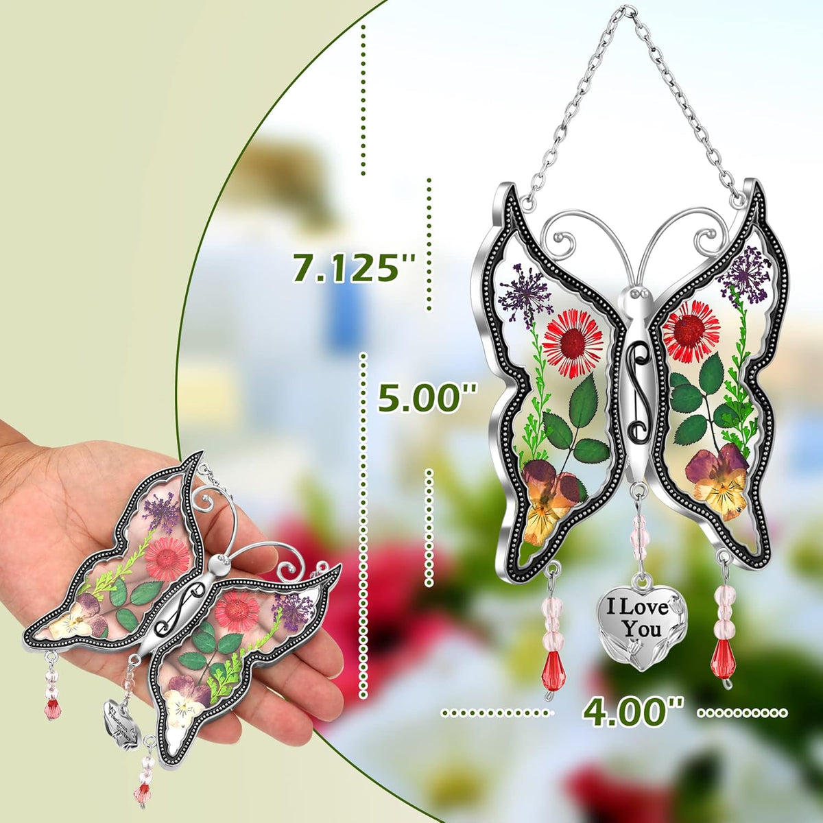 KY&BOSAM Butterfly Suncatcher Mom Gifts Stained Glass Sun Cathers for Window Hanging Wind Chime