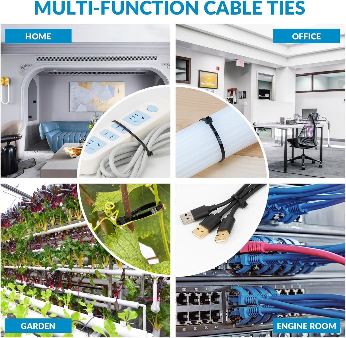 XINGO 5000 PCS White Zip Ties 8 Inch, 60 LBS Tensile Strength, Self-Locking Nylon Plastic Nylon
