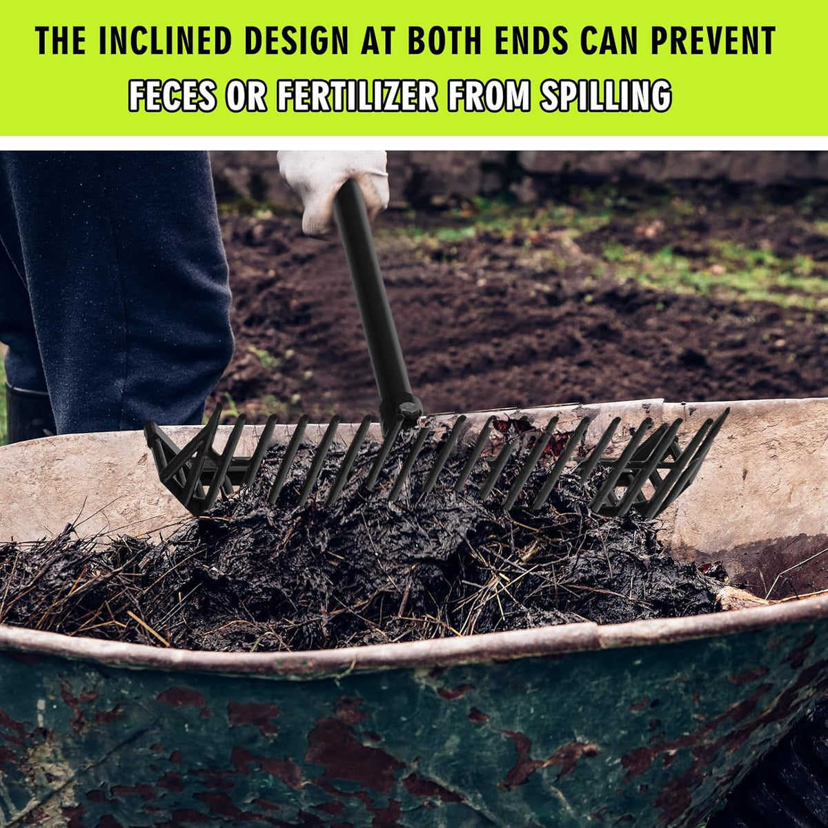 Lasnten 3 Sets Manure Fork with Long Metal Handle Pitch Fork Manure Rake Heavy Duty Muck Rake for