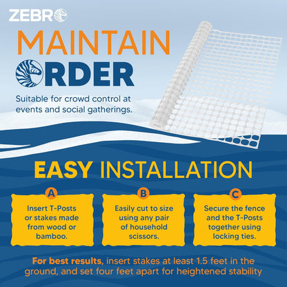 ZEBRO 4' x 100' White Plastic Garden Fence Roll – Standard Duty Safety Netting for Snow, Poultry