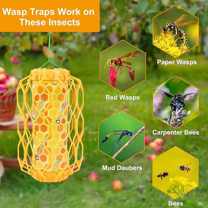 4 Pack Upgraded Wasp Trap Outdoor Hanging, Carpenter Bee and Hornet Catcher, Reusable Yellow Jacket