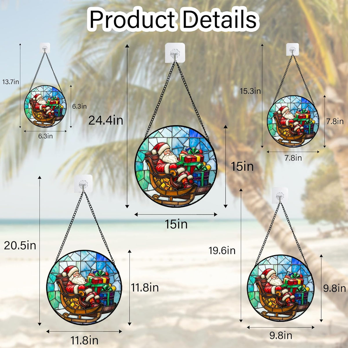 Stained Glass Window Hanging - Santa Claus Gift BoxSuncatcher for Doors Home Christmas Decoration